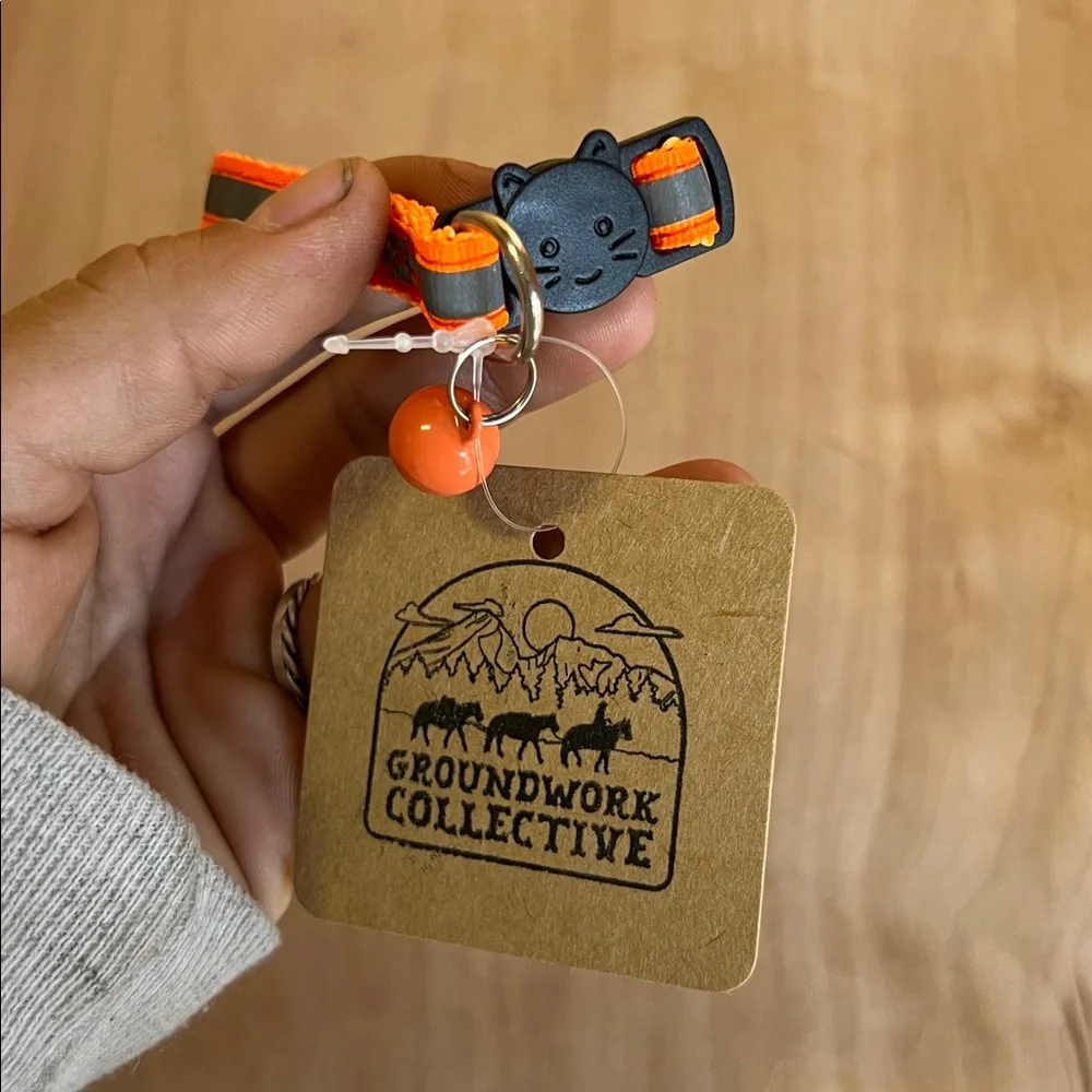 Cat Collar - Orange w/reflective tape, quick release, & bell